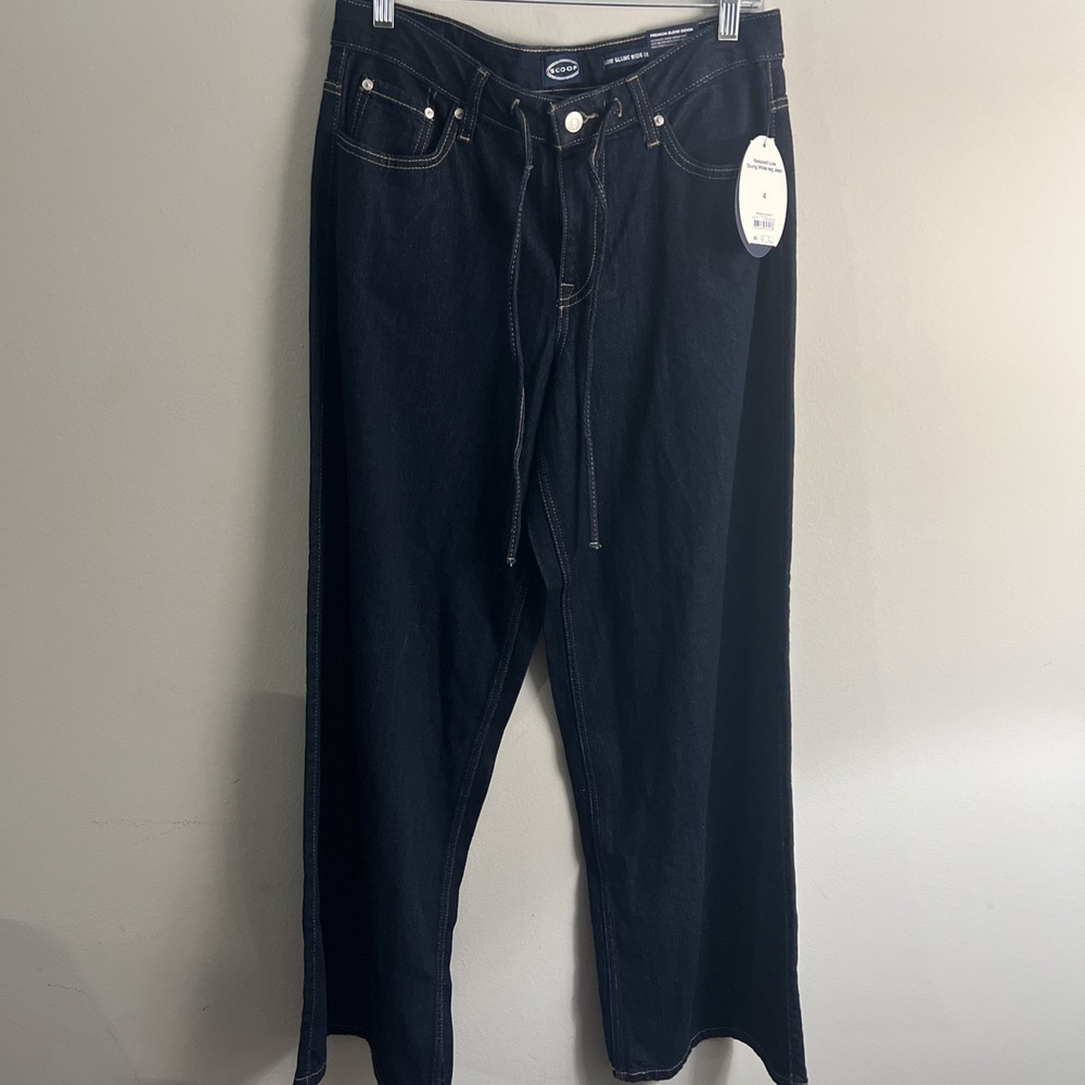 Nwt Scoop Women Jeans Relaxed Low Slung Wide Leg Jean Rinde Wash Size 4